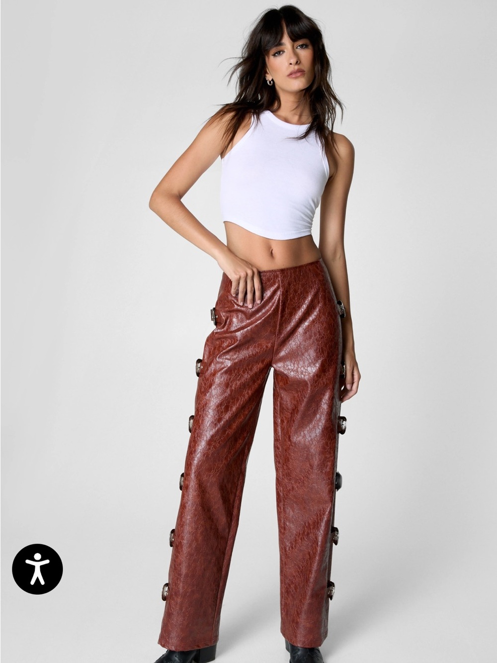 Nasty Gal Distressed Faux Leather Buckle Detail Trouser - Picture 3 of 7